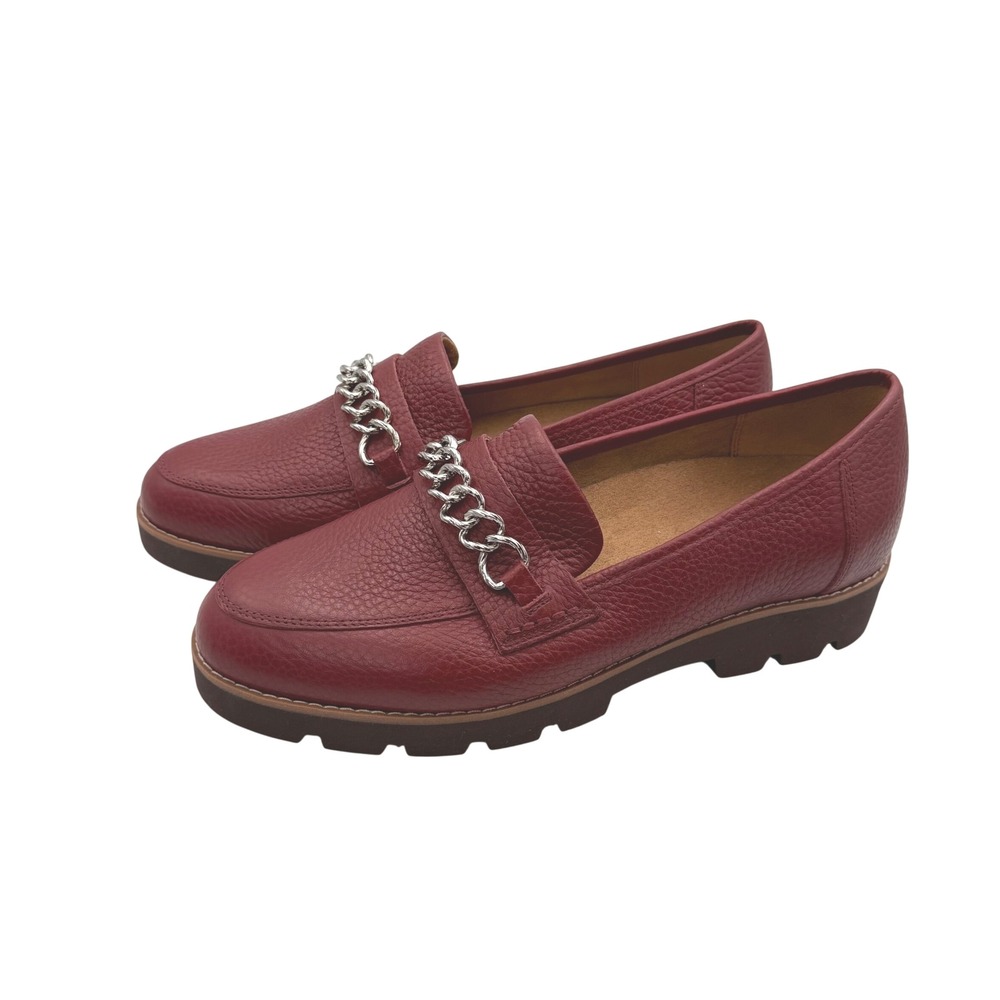 Vionic Emalyn Red Leather Chain Loafers Size 9 Lug Sole Comfort
